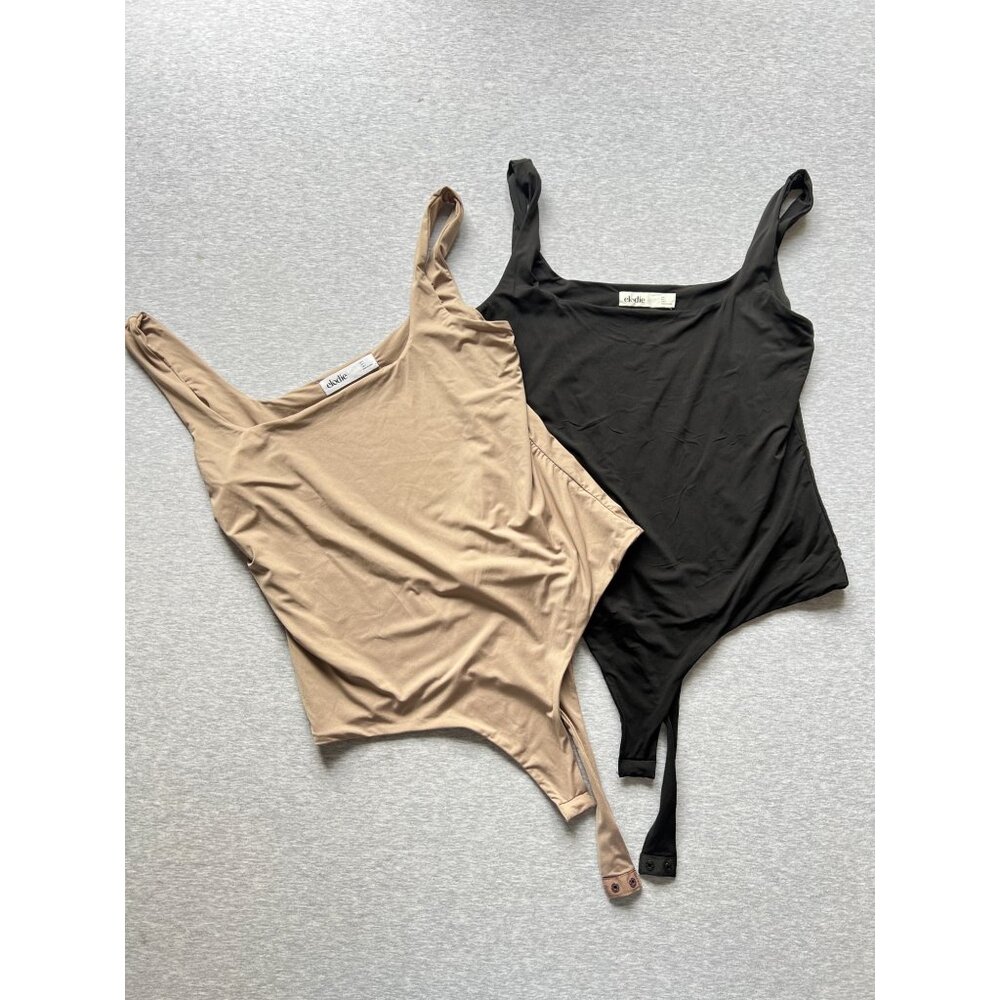 Elodie Tank Bodysuits Womens Large Beige Black Neutral Snap‎ Lot 2